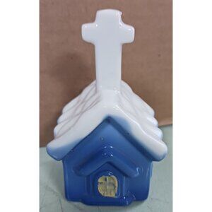 Church House Porcelain Bell 3.5x2x2in Blue building White roof bell tower